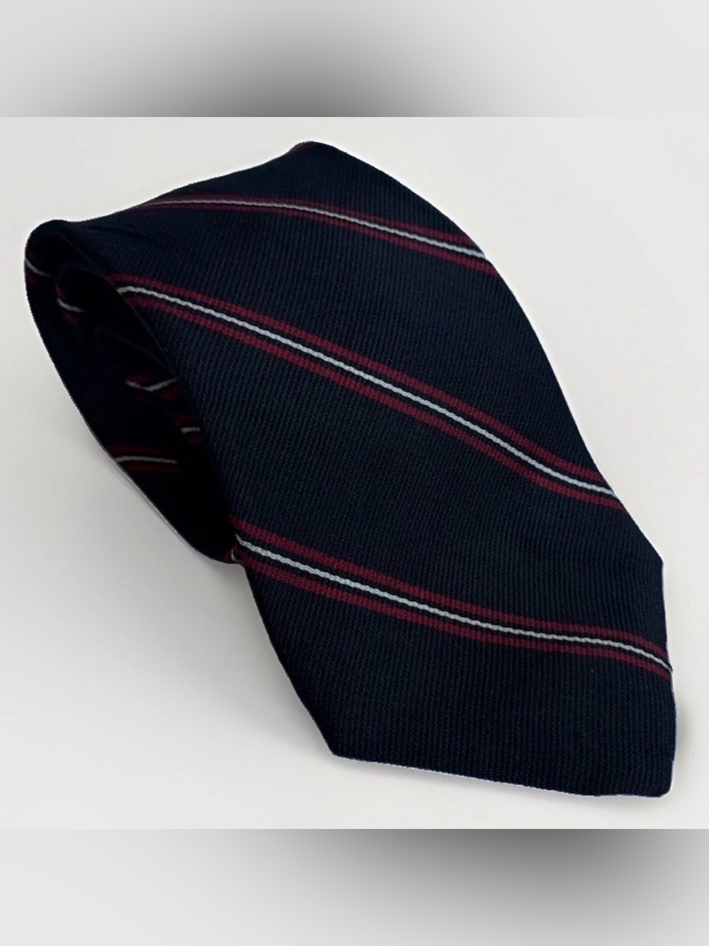 Vintage Johnny Carson Silk Necktie Navy Burgundy Repp Stripe Preppy Ivy USA Made